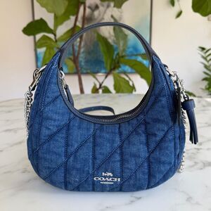 Coach Carmen Mini Crossbody Bag With Quilting CAK89 Blue Denim Silver Crescent